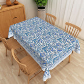 Lofaris Retro Floral Rectangle Tablecloth in Blue and White for Cottage Farmhouse Shabby Chic Decor